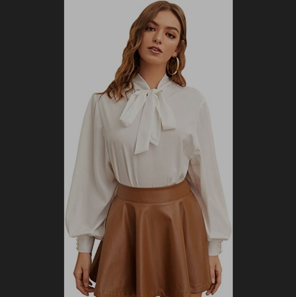 White Tie Neck Blouse - Picture 6 of 8